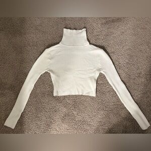 Elegant White Ribbed Turtleneck Top